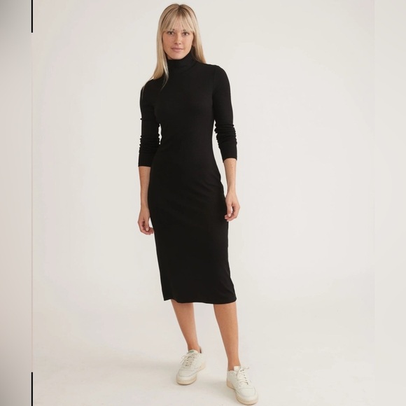 Marine Layer Lexi Ribbed Mockneck Long Sleeve Midi Dress in Black XS - Picture 8 of 11